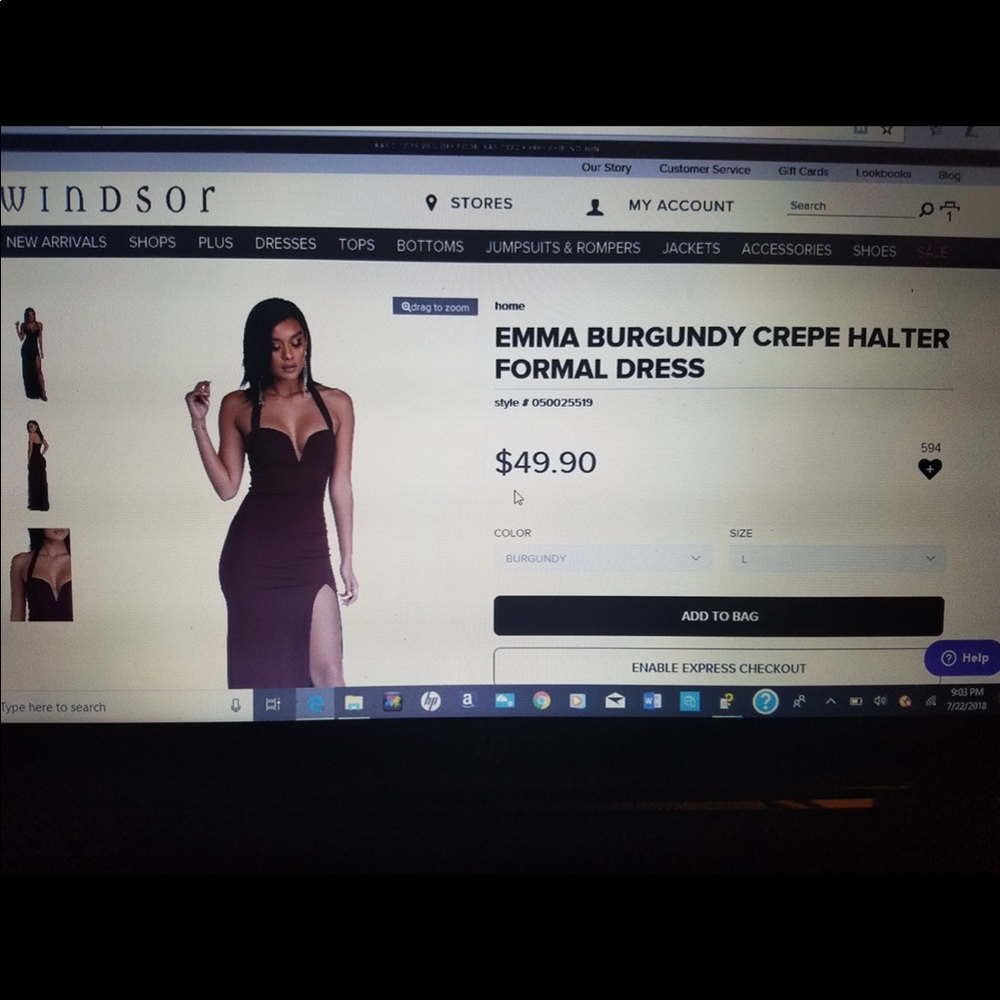 NWT Windsor Burgundy Halter Formal Dress Sz. L
